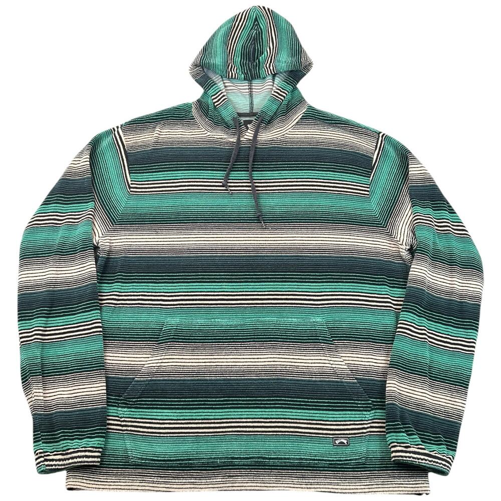 Vintage Y2K Billabong Baja Hoodie Men XXL Green Black Striped Surf Skate 2000s